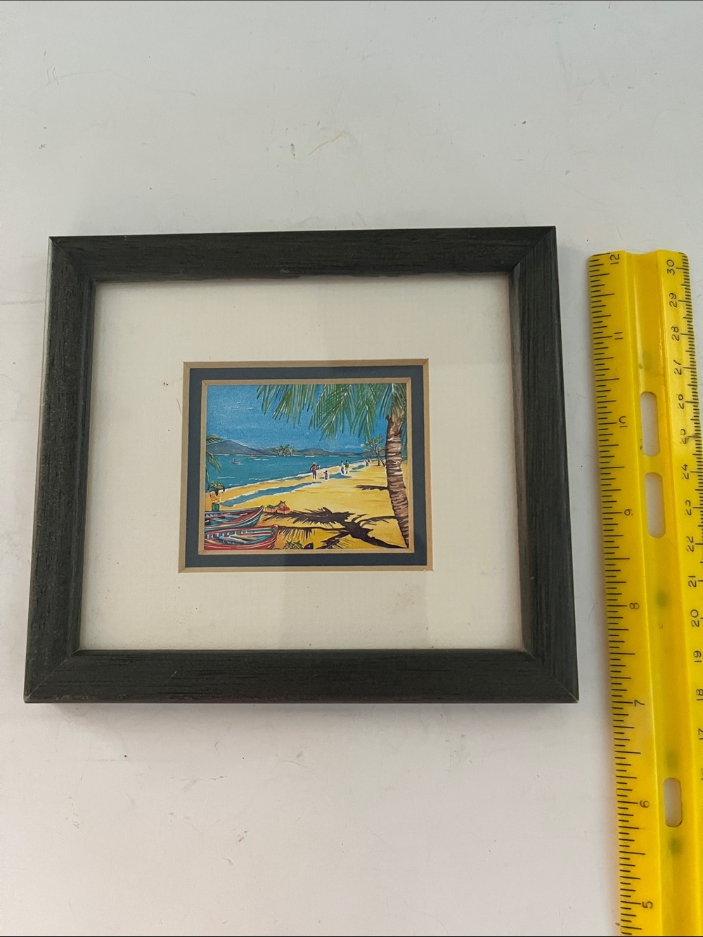 Mini framed double matted tropical beach picture.